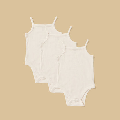 Pack of 3 - Ribbed Cotton Strappy Bodysuit - White / 12-18 mths