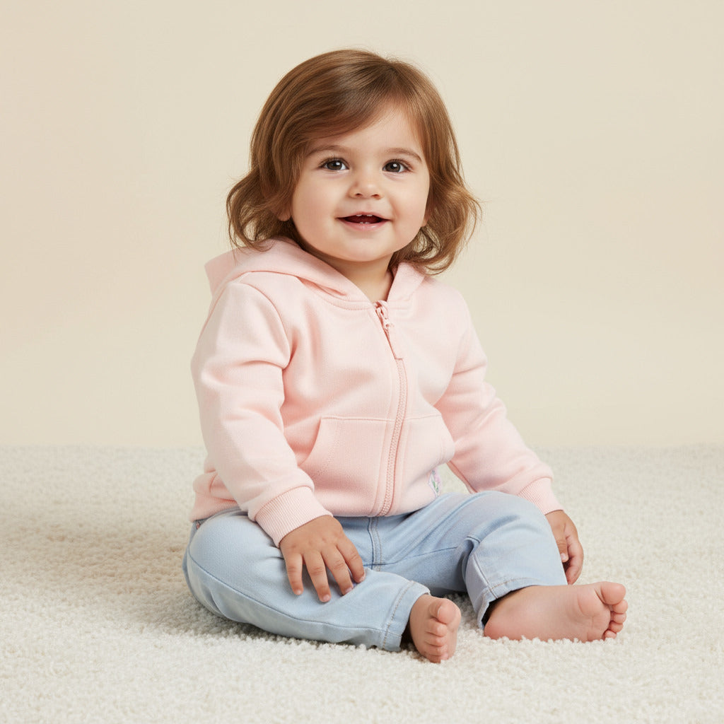 Plain Zip Through Hoodie - Pink / 6-9 mths