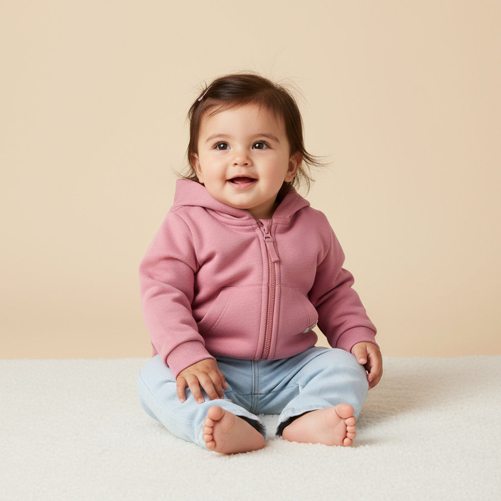 Plain Zip Through Hoodie - Pink