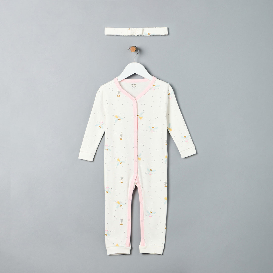All-Over Fairy Print Sleepsuit with Headband - White / 12-18 mths