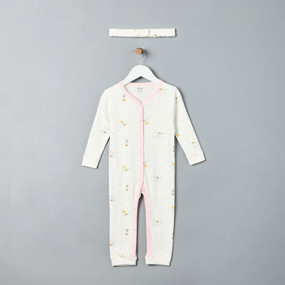 All-Over Fairy Print Sleepsuit with Headband - White / 12-18 mths