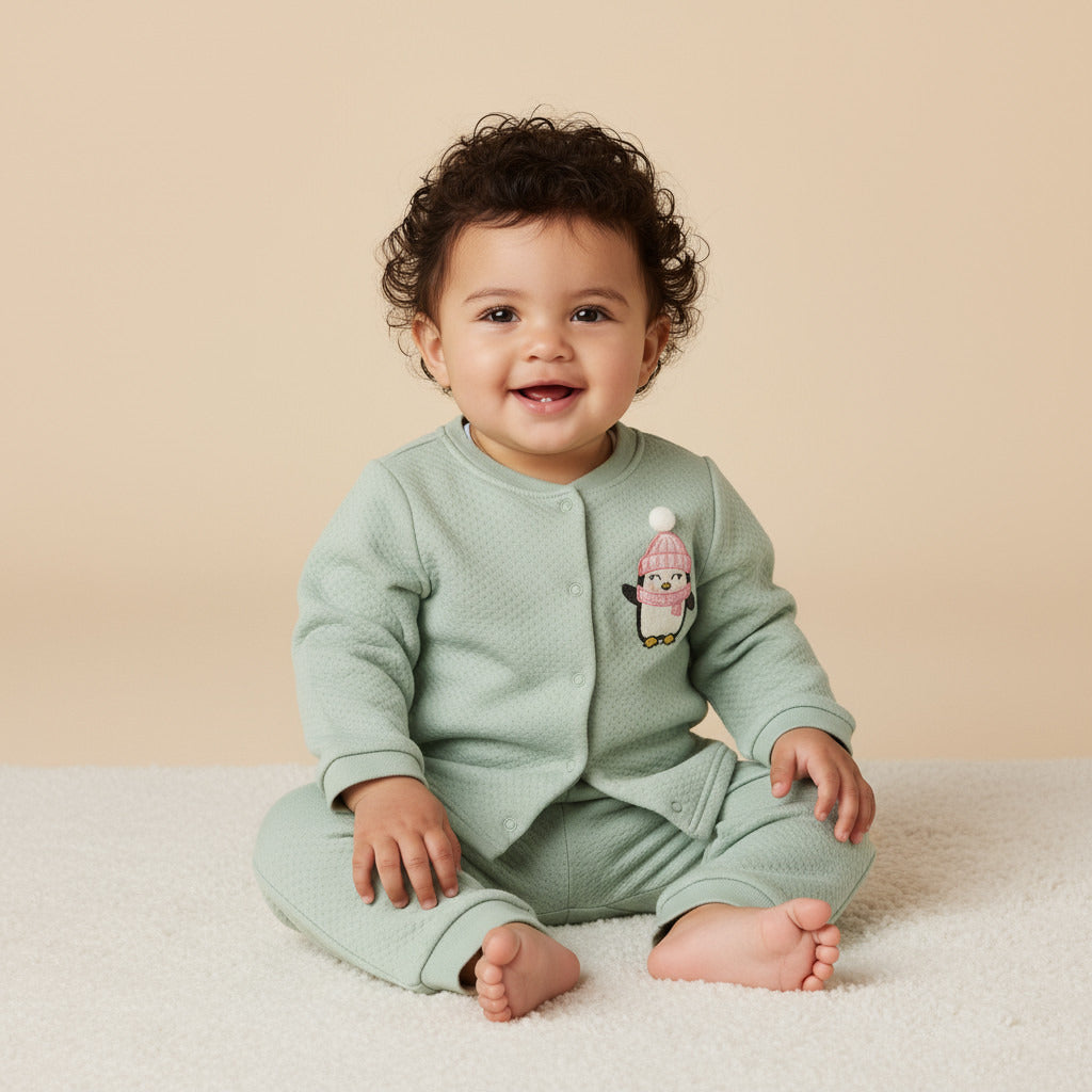 Penguin Embroidered Pyjama Set - Green / 12-18 mths