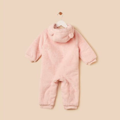 Textured Heart Accent Hooded Pramsuit