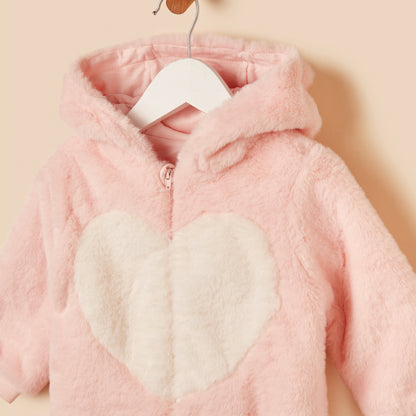 Textured Heart Accent Hooded Pramsuit