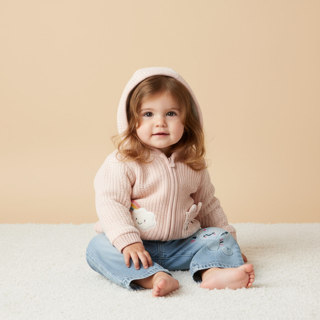 جاكيت بقبعة وسحاب إغلاق وزخارف سحابة