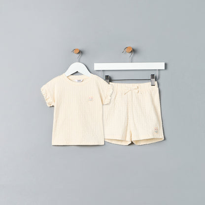 Textured T-shirt and Shorts Set - Cream / 12-18 mths