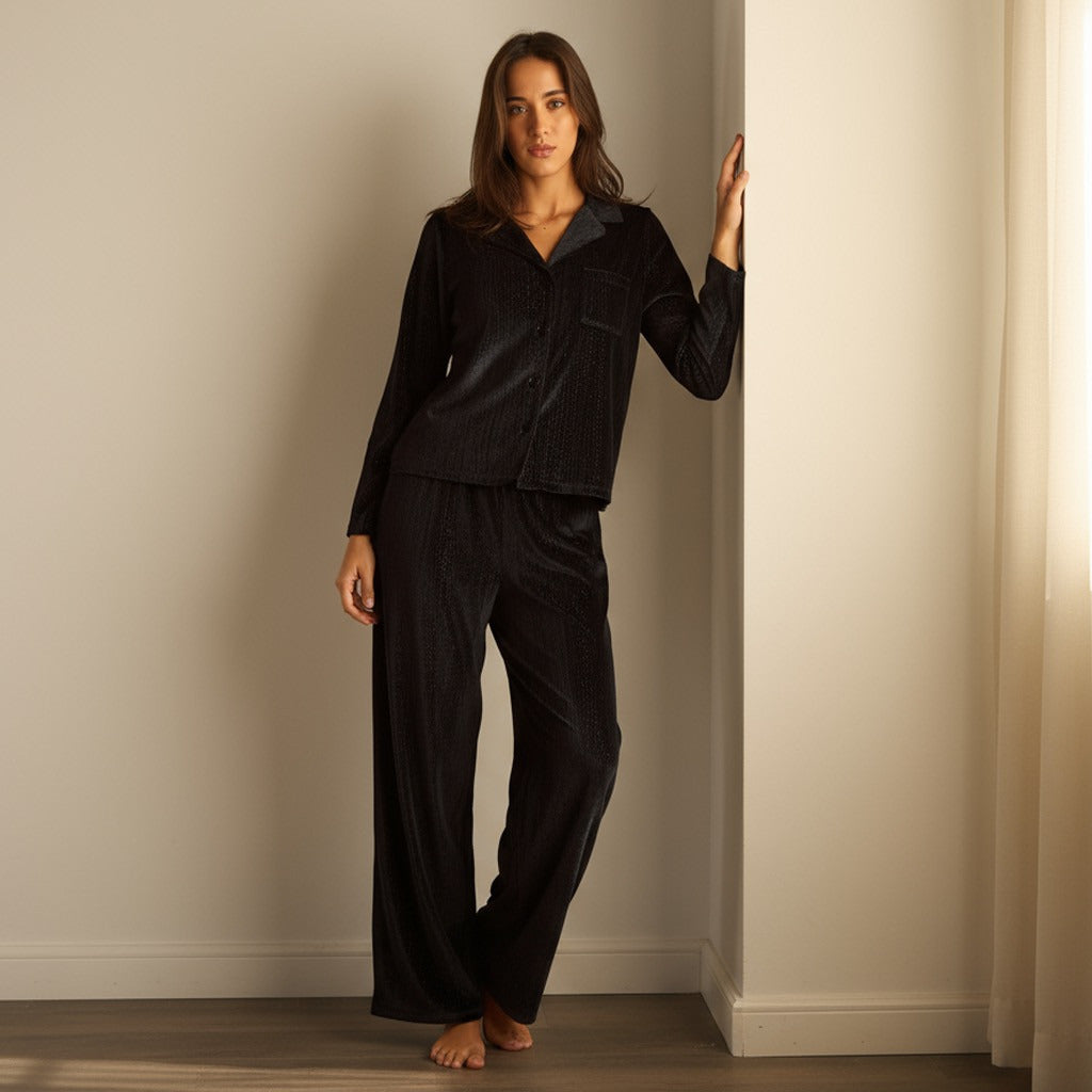 Velour Pyjama Set - Black / XXL