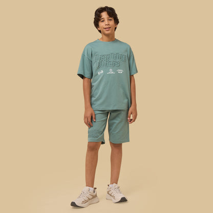 Embossed Slogan Print T-shirt and Shorts Set