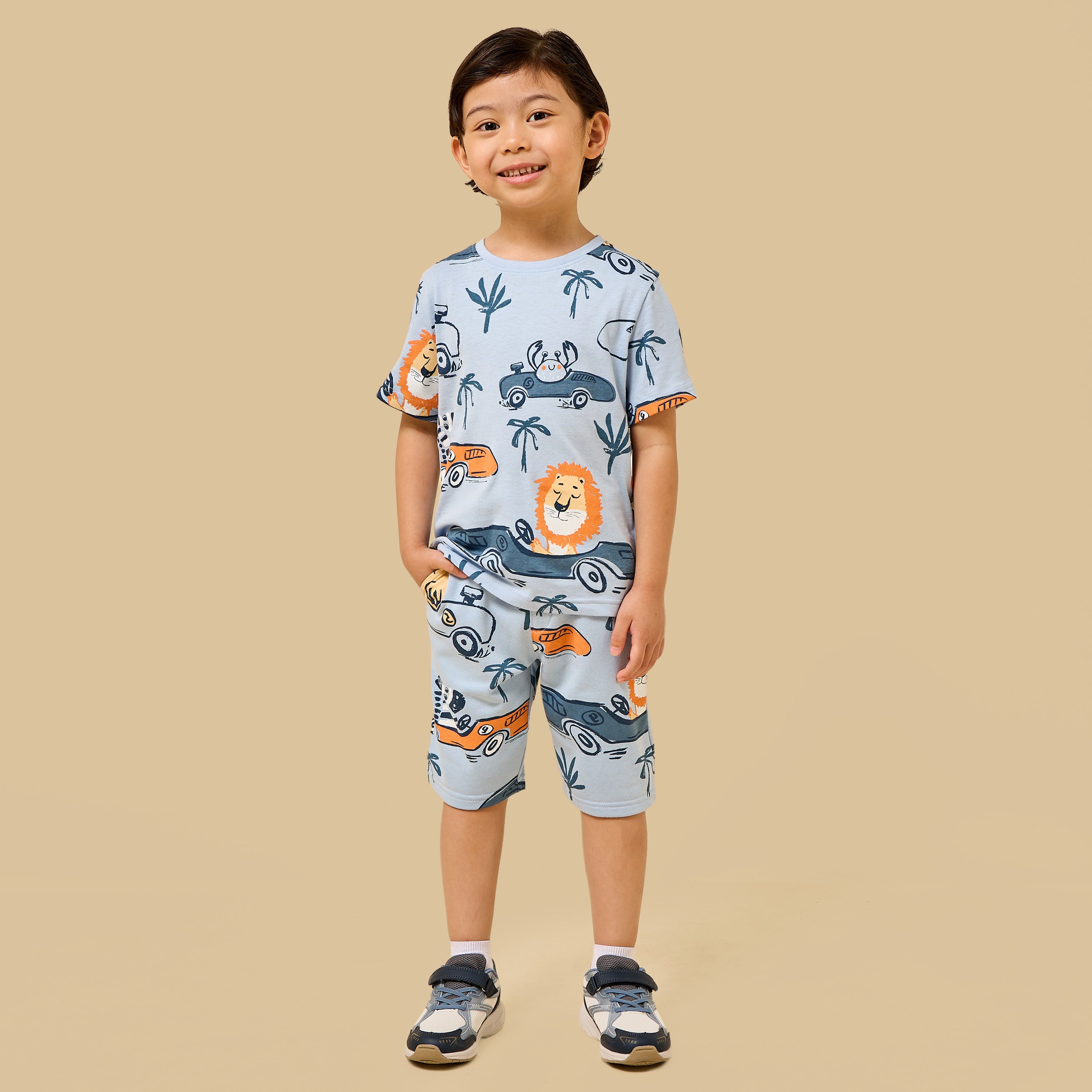Graphic Print Cotton T-shirt and Shorts Set
