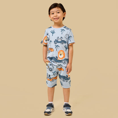 Graphic Print Cotton T-shirt and Shorts Set