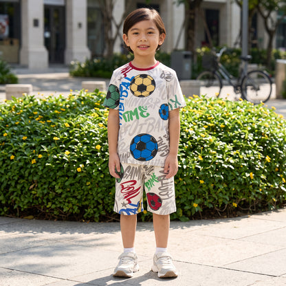 Football Print T-shirt and Shorts Set