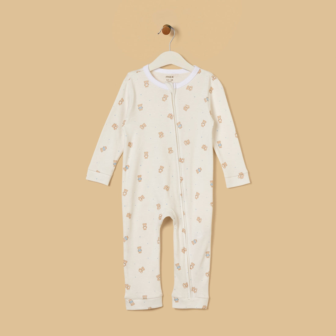 Teddy Bear Print Cotton Sleepsuit with Cap