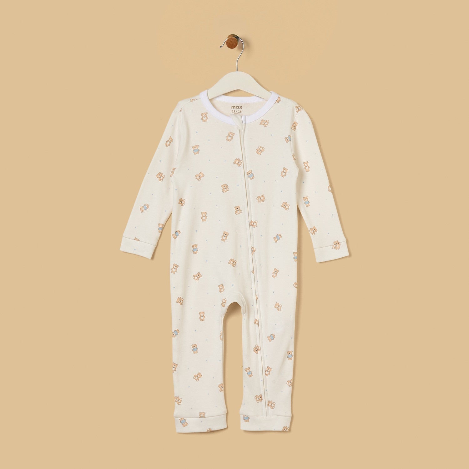 Teddy Bear Print Cotton Sleepsuit with Cap