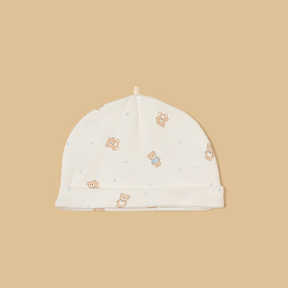 Teddy Bear Print Cotton Sleepsuit with Cap