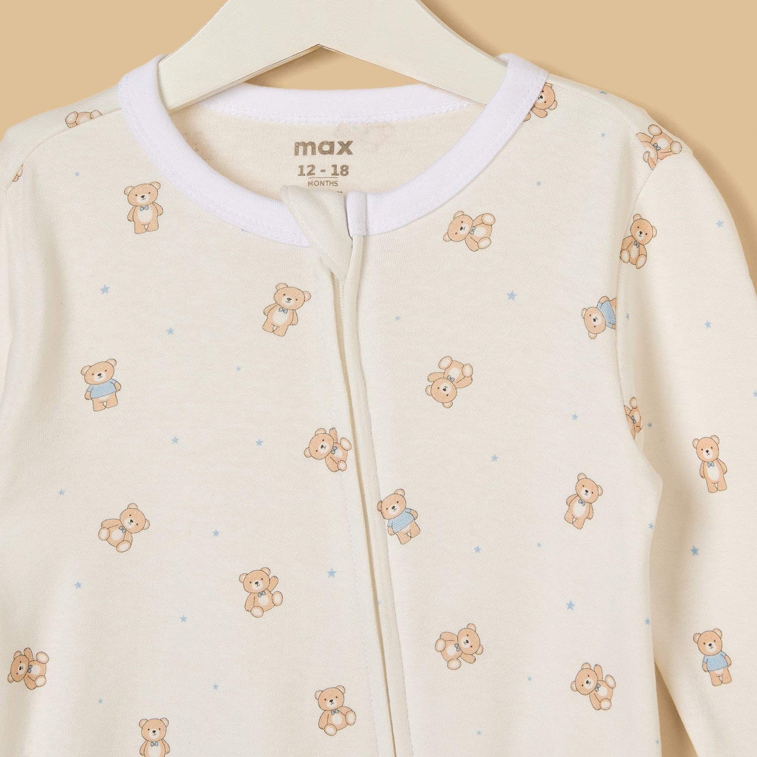 Teddy Bear Print Cotton Sleepsuit with Cap
