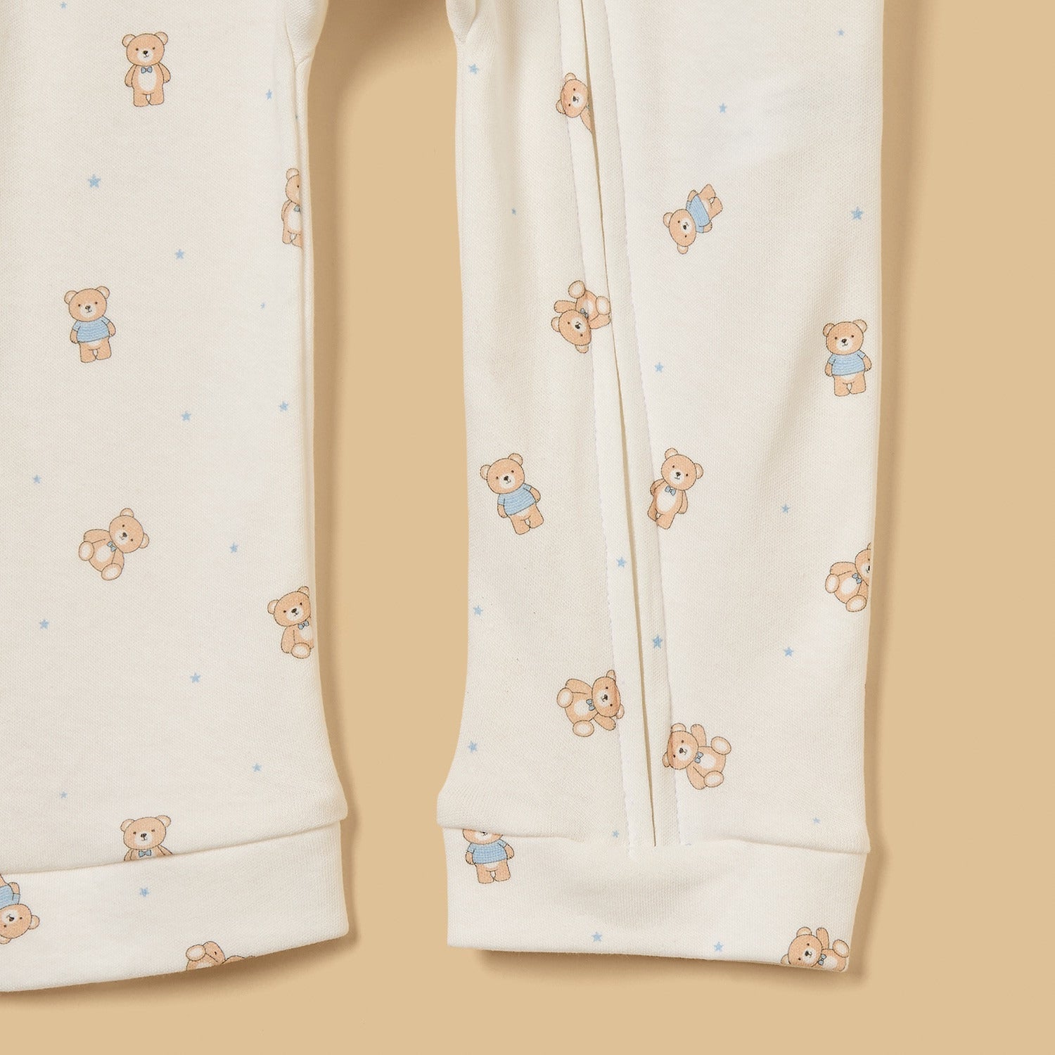 Teddy Bear Print Cotton Sleepsuit with Cap