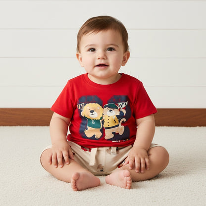 Lion Print Cotton T-shirt and Shorts Set - 12-18 MTHS