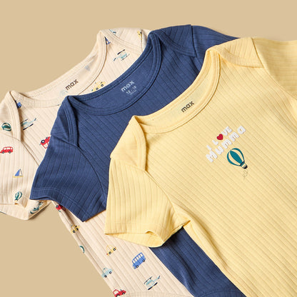 Pack of 3 - Transport Print Cotton Bodysuit