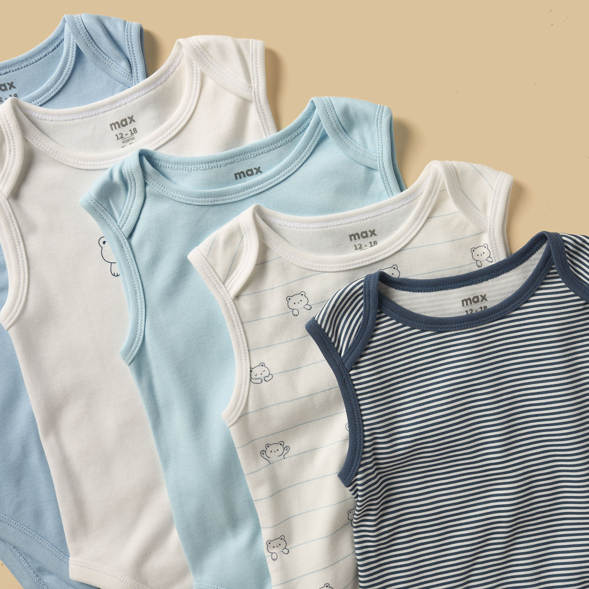 Pack of 5 - Assorted Sleeveless Cotton Bodysuit