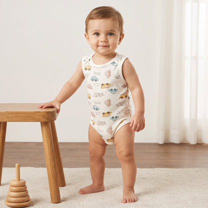 Pack of 5 - Vehicle Print Sleeveless Cotton Bodysuit