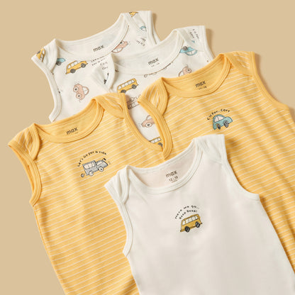 Pack of 5 - Vehicle Print Sleeveless Cotton Bodysuit