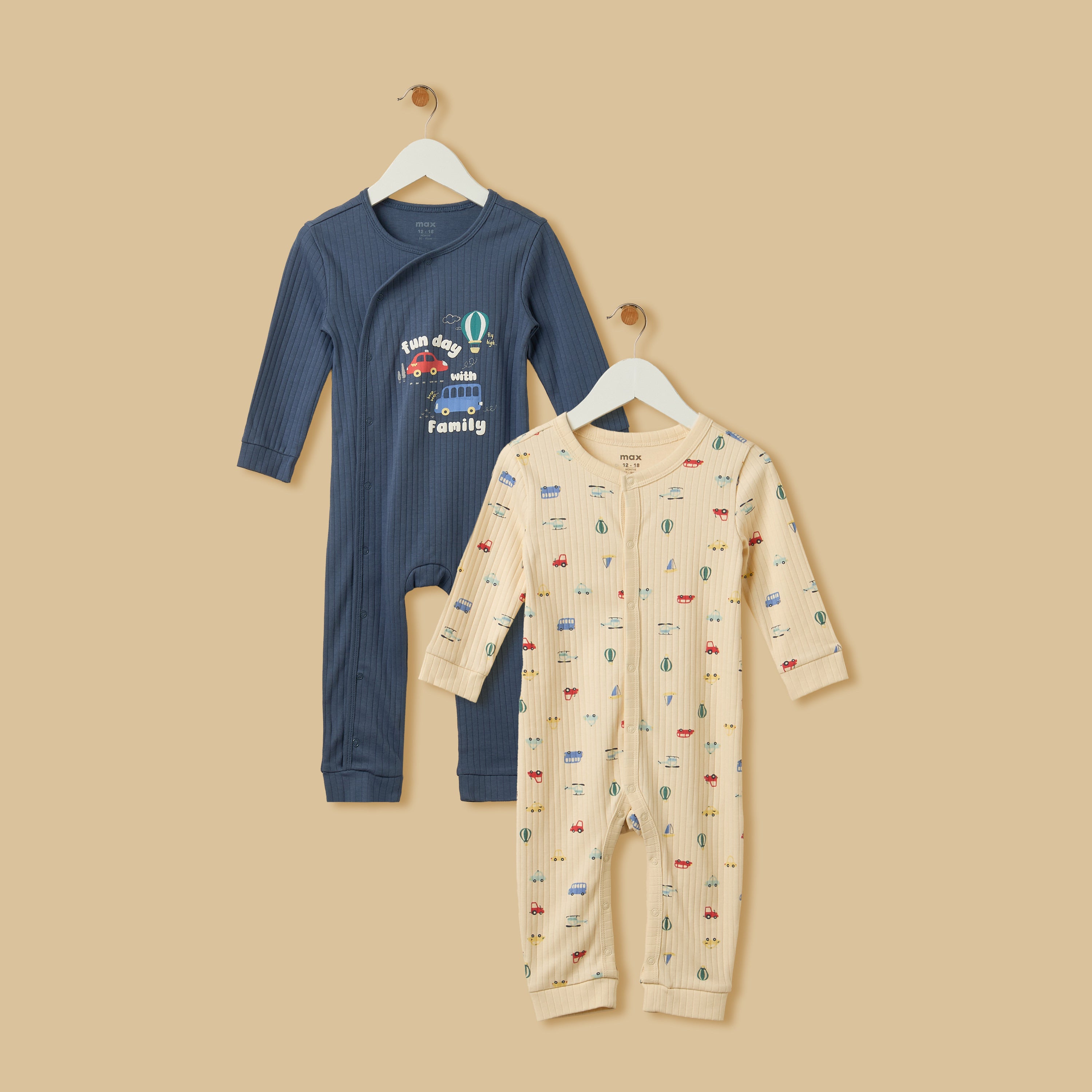 Pack of 2 - Vehicle Print Cotton Sleepsuit - Multicolour / 12-18 mths