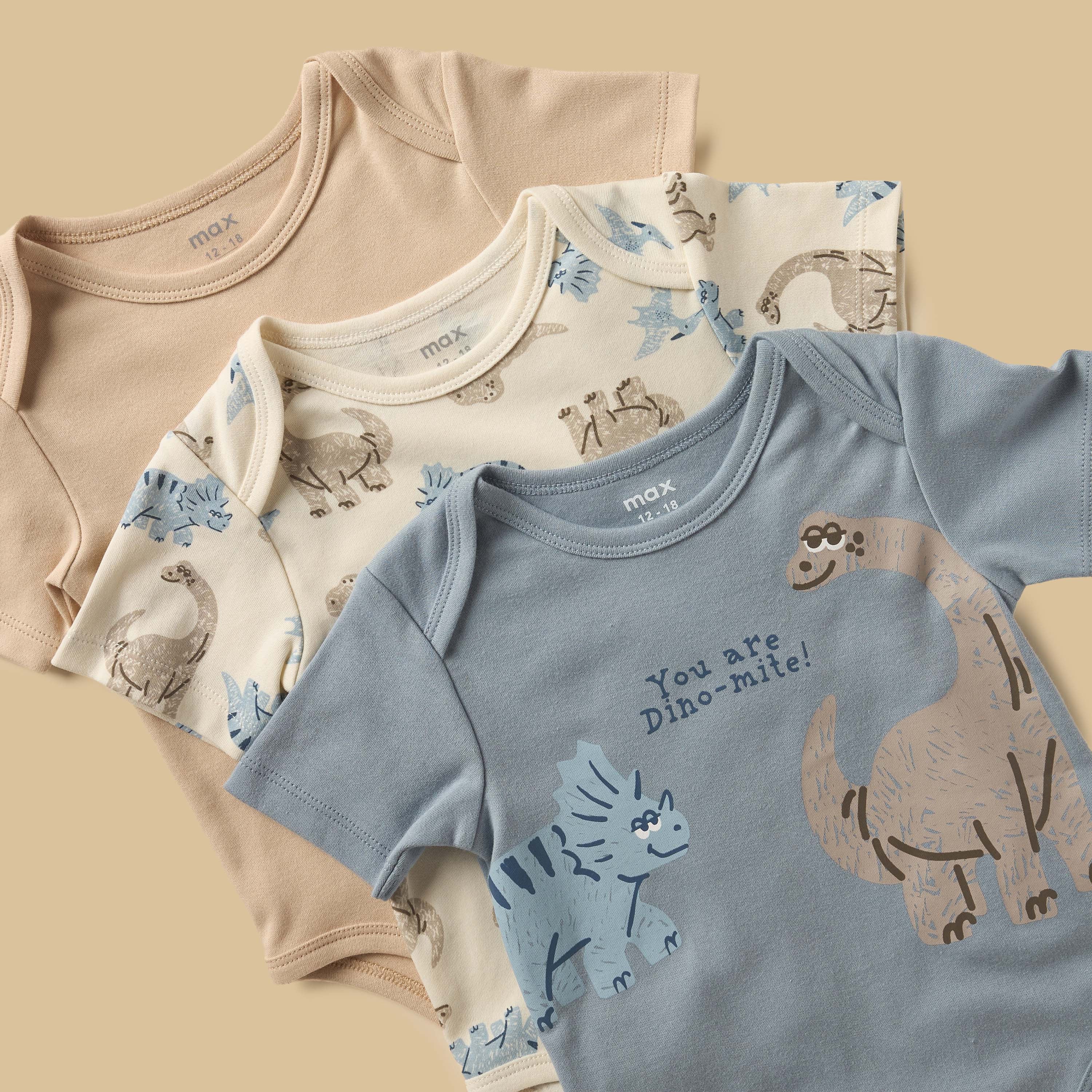 Pack of 3 - Dinosaur Print Cotton Bodysuit