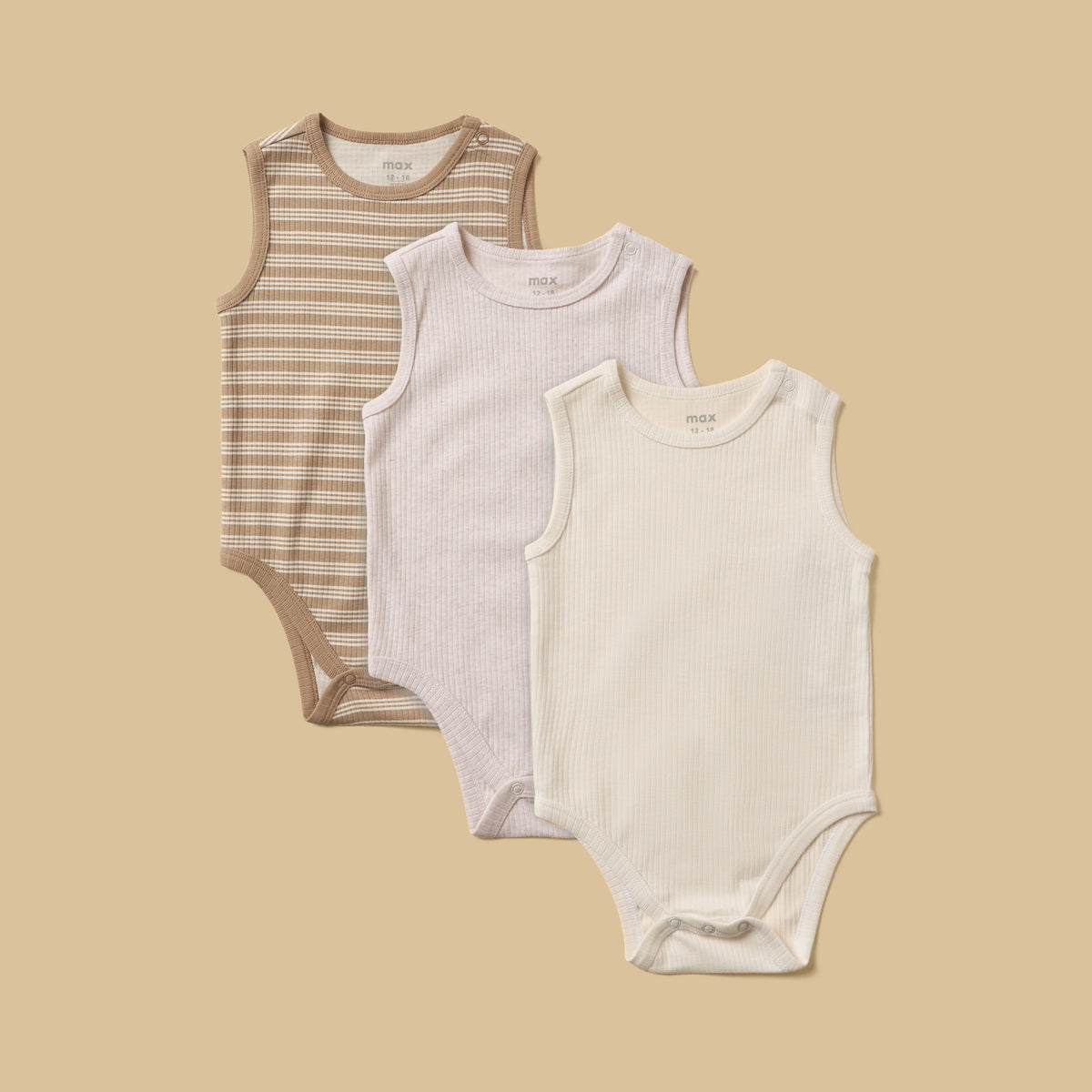 Pack of 3 - Ribbed Sleeveless Bodysuit - Multicolour / 12-18 mths
