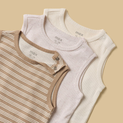 Pack of 3 - Ribbed Sleeveless Bodysuit
