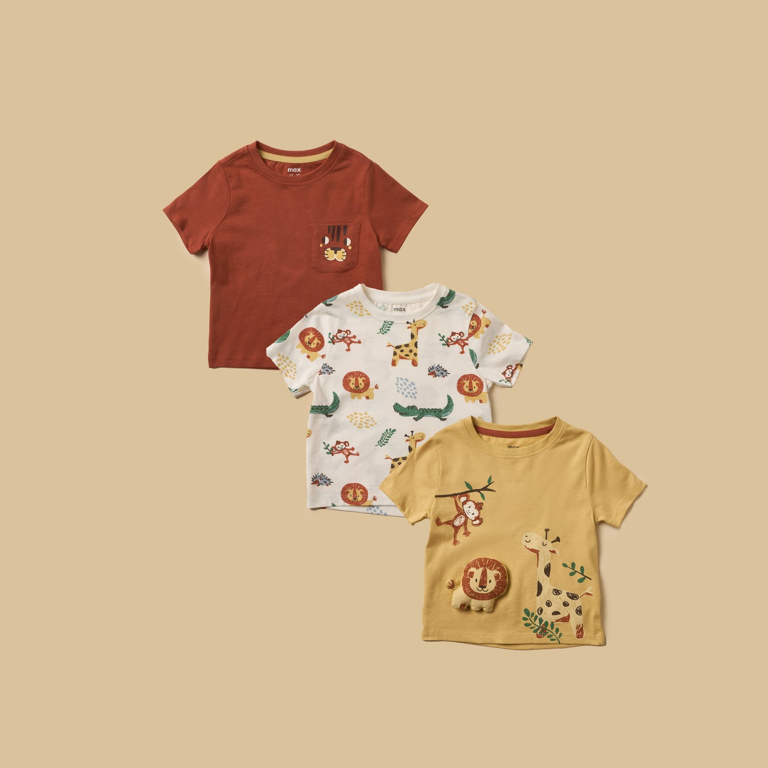Pack of 3 - Safari Print Cotton T-shirt - Multicolour / 12-18 mths