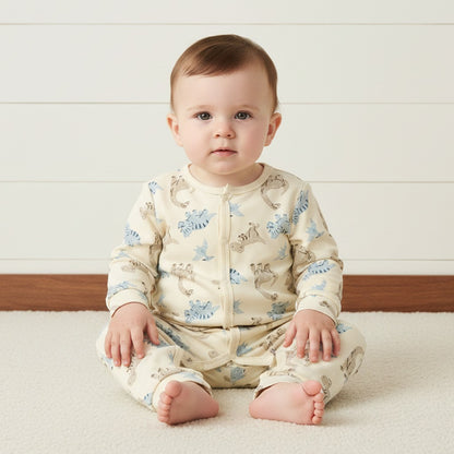 Dinosaur Print Cotton Sleepsuit - Cream / 12-18 mths