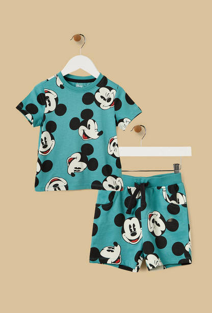 Mickey Mouse Print T-shirt and Shorts Set-undefined-image-1