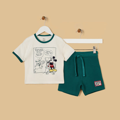Mickey Mouse Print T-shirt and Shorts Set