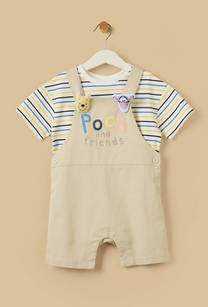 Winnie the Pooh Print Dungaree and Striped T-shirt Set-undefined-image-1