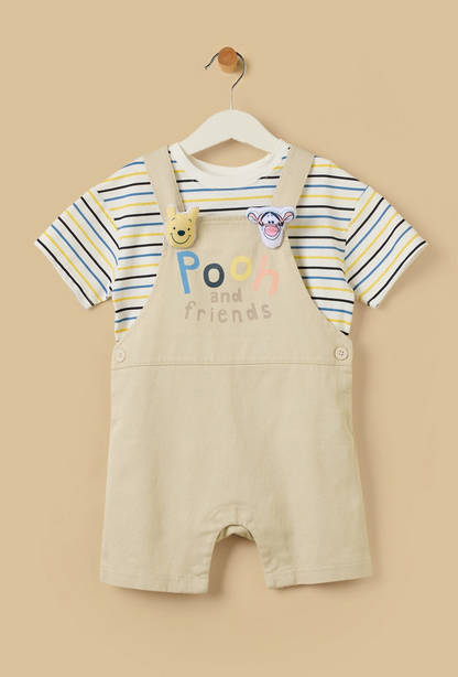 Winnie the Pooh Print Dungaree and Striped T-shirt Set-undefined-image-1