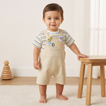 Winnie the Pooh Print Dungaree and Striped T-shirt Set - 12-18 MTHS