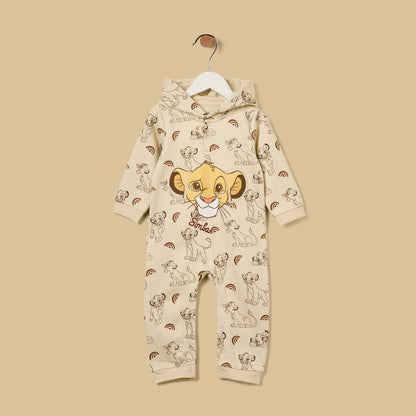 Simba Print Hooded Romper - Beige / 12-18 mths