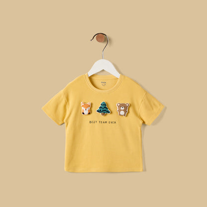 Textured 3D Applique Cotton T-shirt and Shorts Set