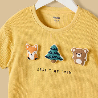 Textured 3D Applique Cotton T-shirt and Shorts Set