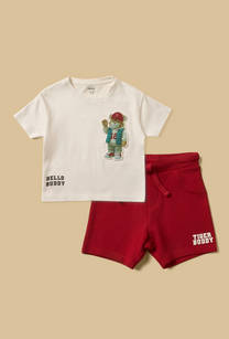 Tiger Embossed Cotton T-shirt with Shorts and Cap-undefined-image-1