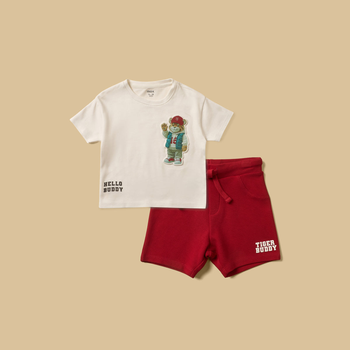 Tiger Embossed Cotton T-shirt with Shorts and Cap