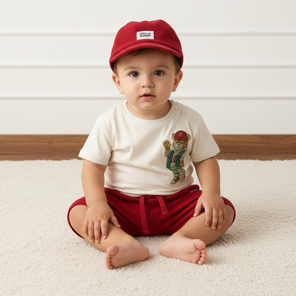 Tiger Embossed Cotton T-shirt with Shorts and Cap
