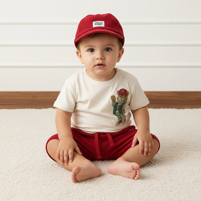 Tiger Embossed Cotton T-shirt with Shorts and Cap
