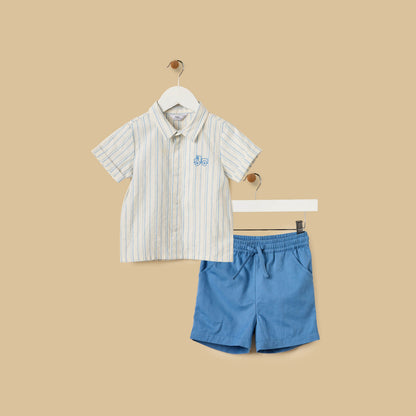 Striped Cotton Shirt and Shorts Set