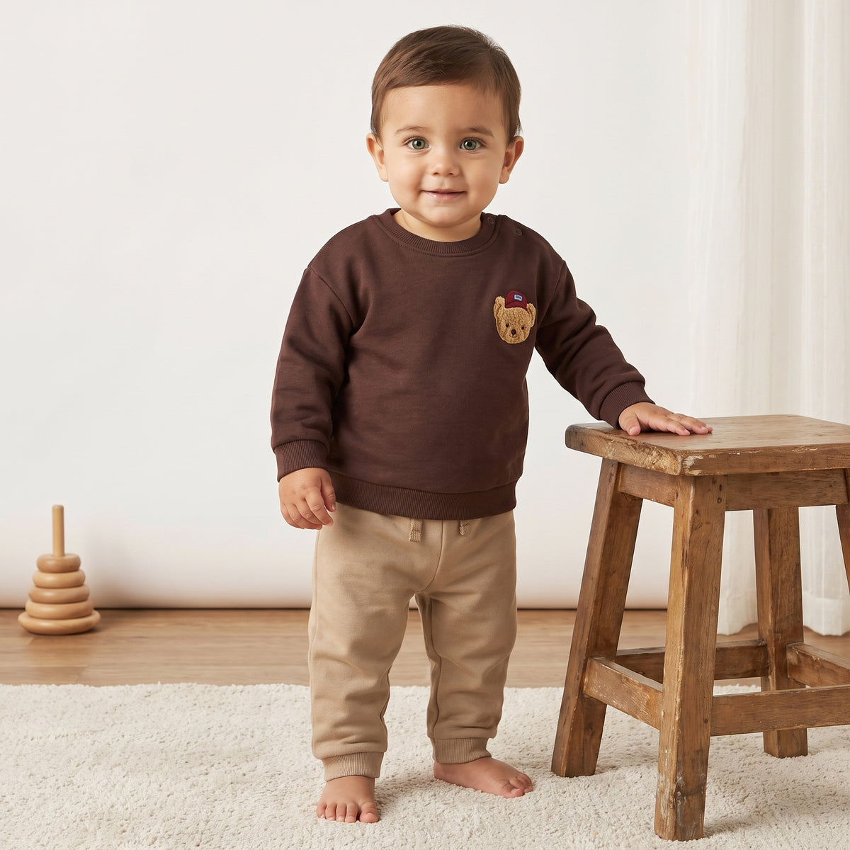 Bear Print Sweatshirt and Joggers Set
