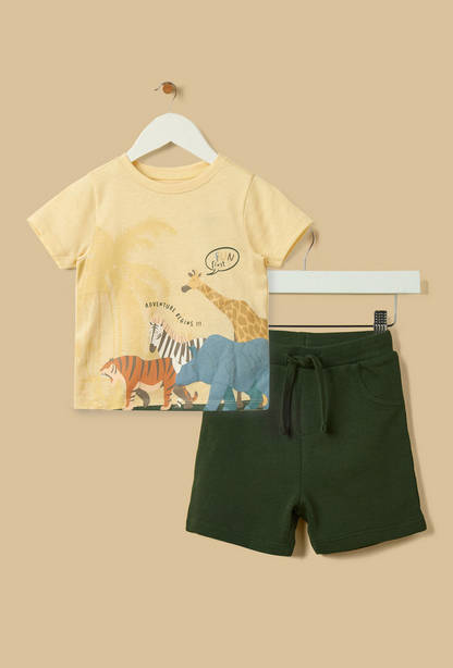 Safari Print Cotton T-shirt and Shorts Set-undefined-image-1