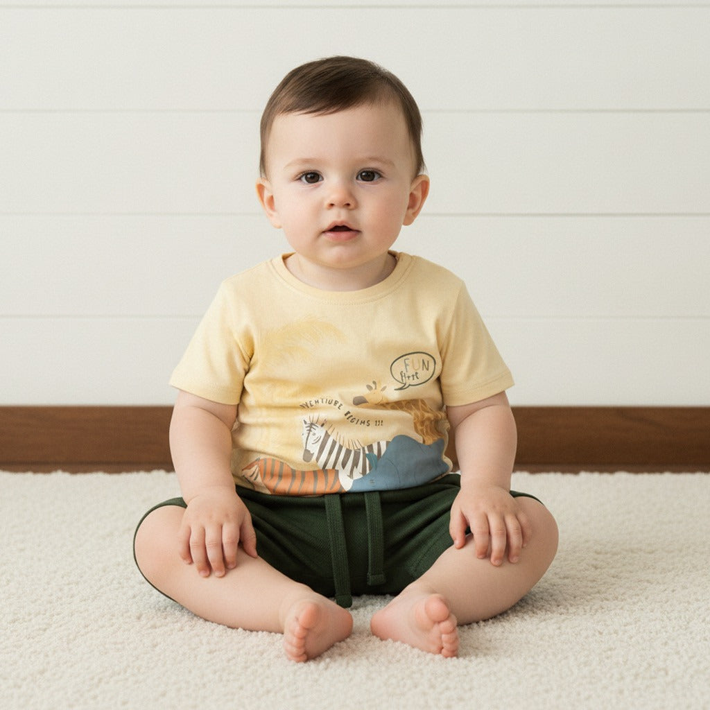 Safari Print Cotton T-shirt and Shorts Set