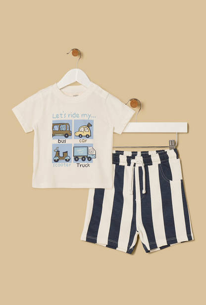 Car Print Cotton T-shirt with Shorts-undefined-image-1