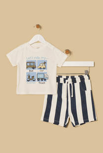 Car Print Cotton T-shirt with Shorts-undefined-image-1