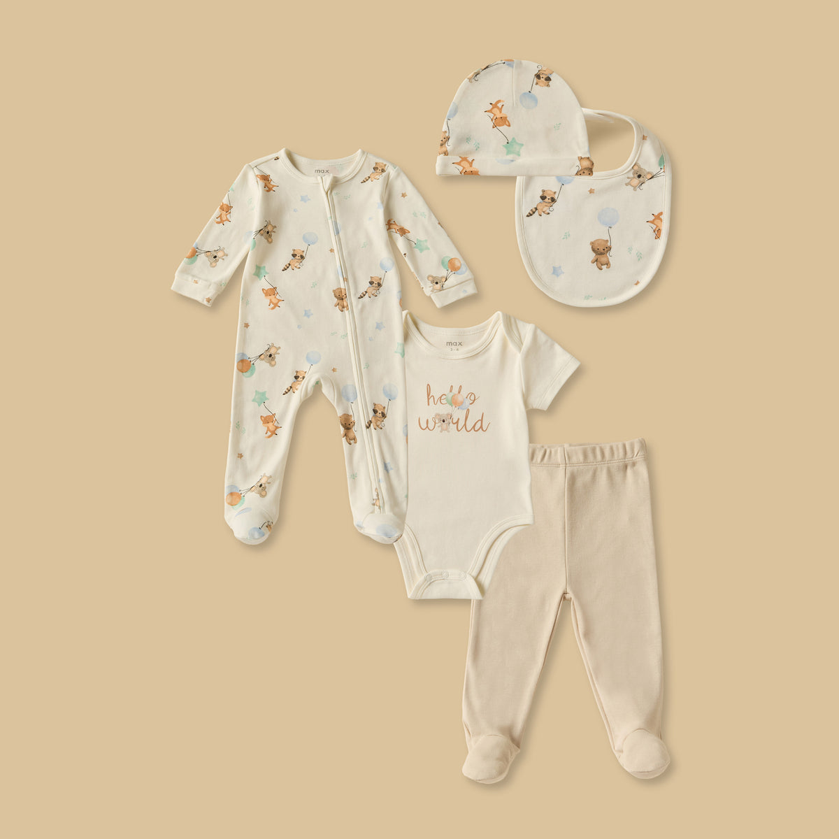 Bear Print 5-Piece Clothing Set - Cream / 0-3 mths